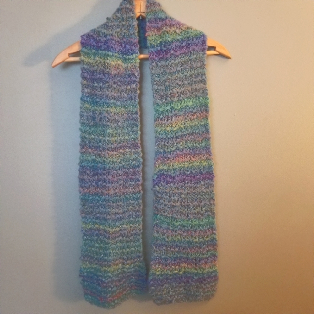 Handmade Crochet Knit Scarf Green Purple